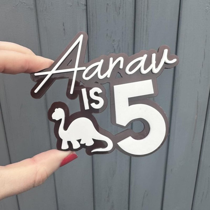 Intra απο ξύλο plywood 3mm-4mm πάχος - Topper 5ων γενεθλίων Dinosaur Cake Topper Δίασταση 30x30 cm Intraeaxys-075kdl37