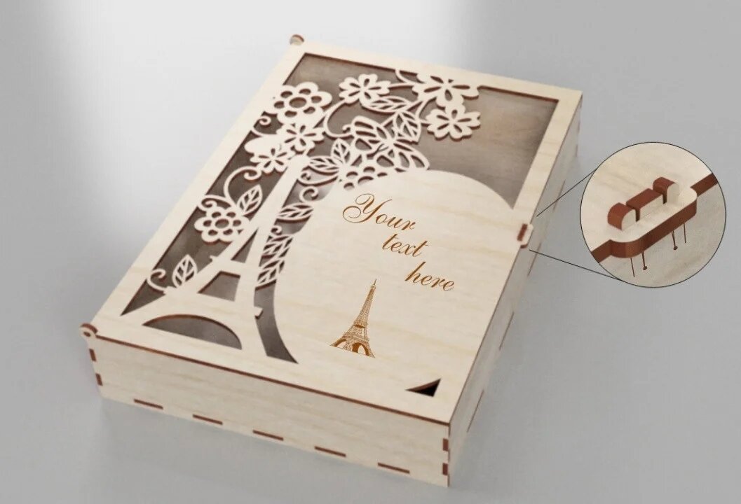 Intra απο ξύλο plywood 3mm-4mm πάχος - Ξύλινο κουτί αποθήκευσης Paris Eiffel Tower Δίασταση 30x30 cm Intraeaxys-075y4zpo