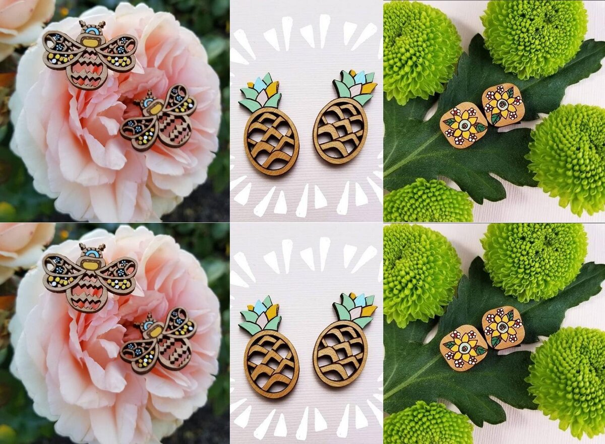 Intra απο ξύλο plywood 3mm-4mm πάχος - Σκουλαρίκια Πρότυπα για κοσμήματα Δίασταση 3x3 cm Intraeaxys-joedvp61