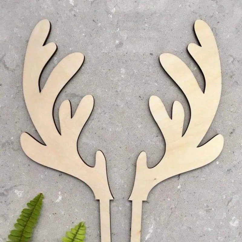 Σετ των 2 Intra απο ξύλο plywood 3mm-4mm πάχος - Christmas Reindeer Antlers Cake Topper Δίασταση 10x10 cm Intraeaxys-67wezy37