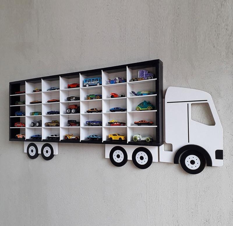 Intra απο ξύλο plywood 3mm-4mm πάχος - Ράφι οθόνης φορτηγών Hot Wheels Δίασταση 30x30 cm Intraeaxys-075yw0po