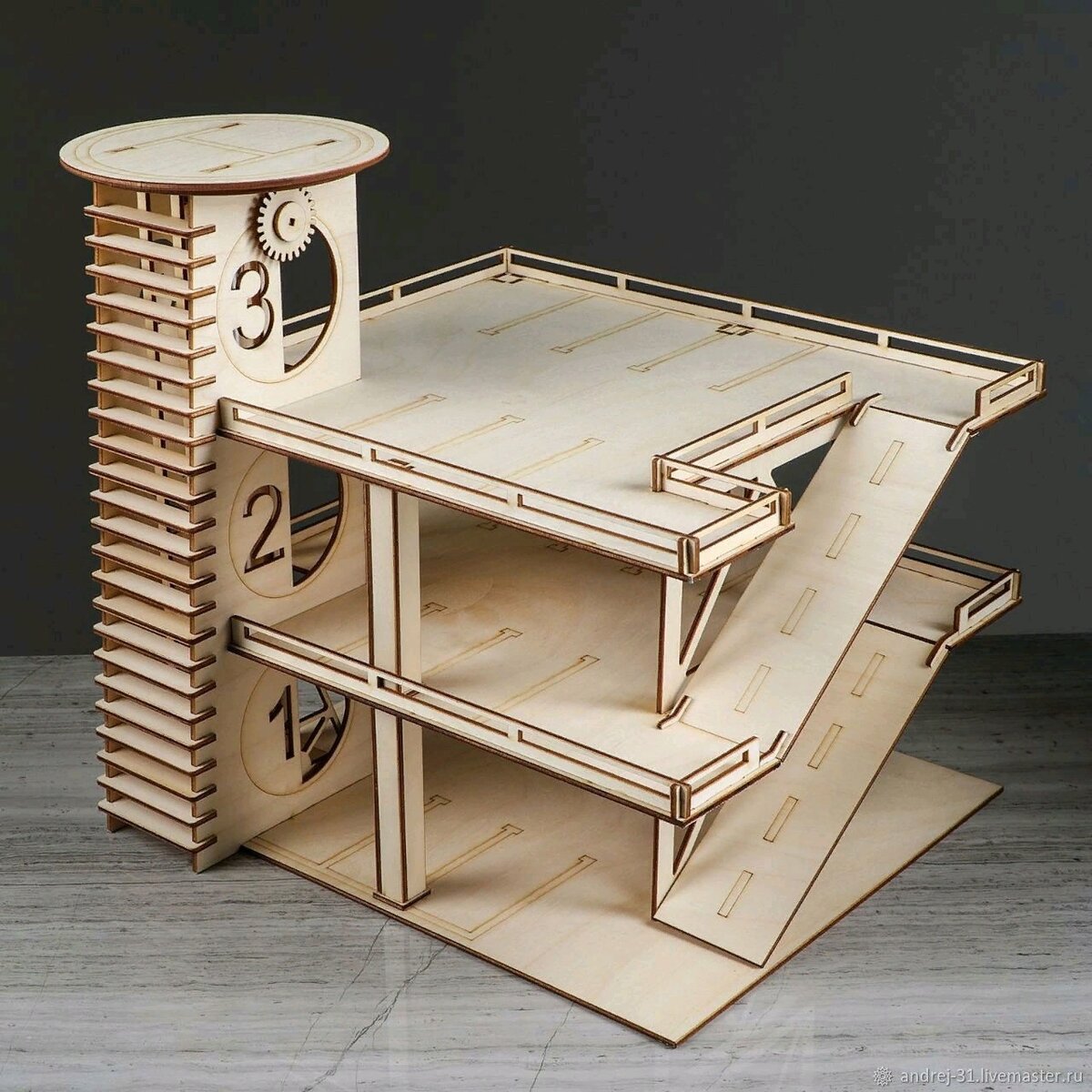 Intra απο ξύλο plywood 3mm-4mm πάχος - Γκαράζ πολλαπλών επιπέδων στάθμευσης για αυτοκίνητα παιχνιδιών Δίασταση 30x30 cm Intraeaxys-6o3yw4r7