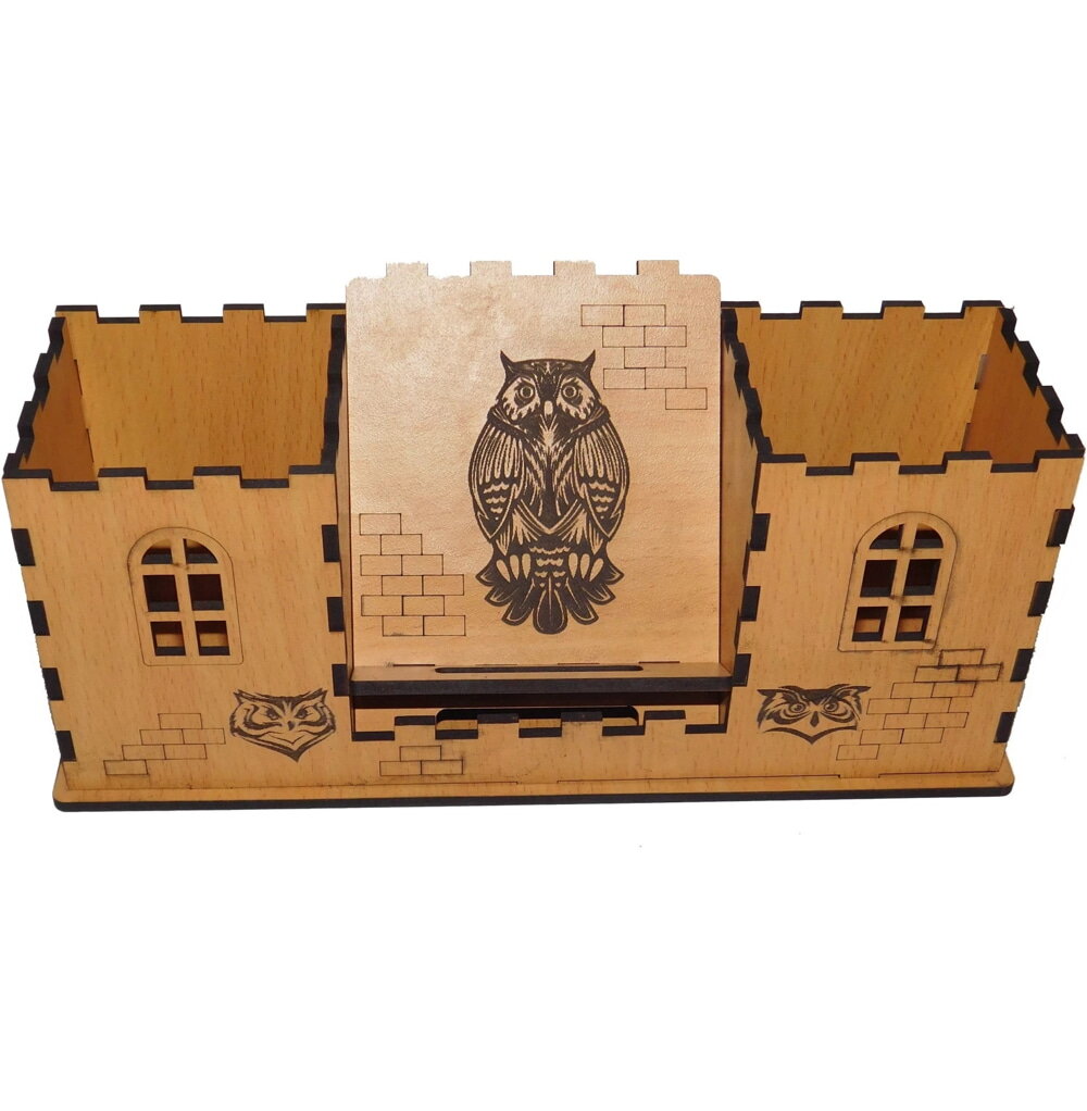 Intra απο ξύλο plywood 3mm-4mm πάχος - Επιτραπέζια Στυλόθήκη Castle με βάση τηλεφώνου Δίασταση 30x30 cm Intraeaxys-91jdmdp1