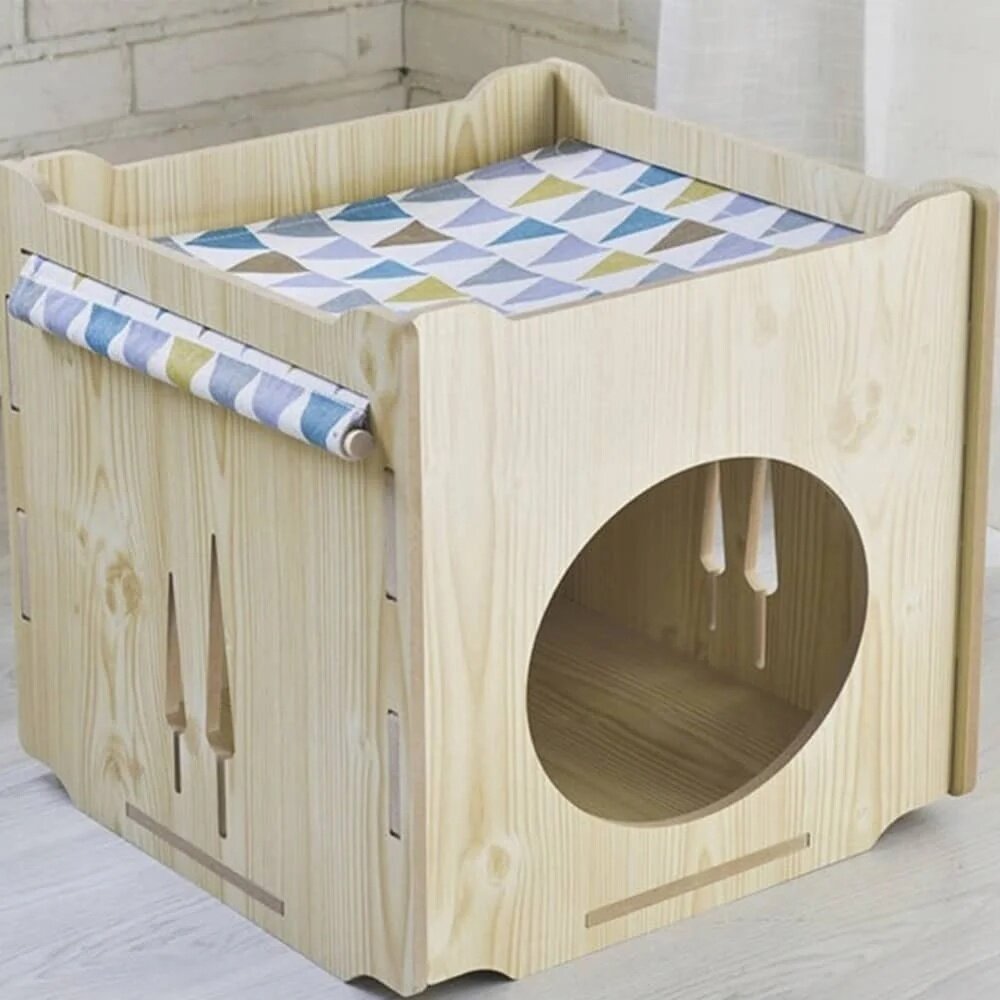 Intra απο ξύλο plywood 3mm-4mm πάχος - Ξύλινο απλό σπιτάκι για γάτες Δίασταση 30x30 cm Intraeaxys-voq2xy5o