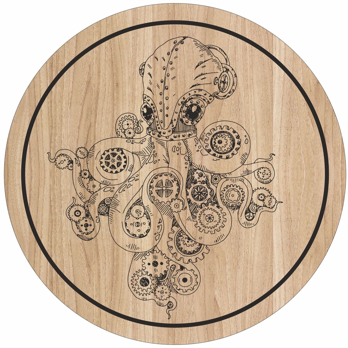 Intra απο ξύλο plywood 3mm-4mm πάχος - Laser Egraving Octopus Art For Cutting Board Δίασταση 30x30 cm Intraeaxys-joedzd91