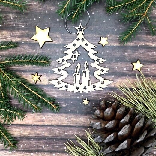 Intra απο ξύλο plywood 3mm-4mm πάχος - Ξύλινα μενταγιόν Χριστουγεννιάτικου Δέντρου Δίασταση 30x30 cm Intraeaxys-91jdnm51