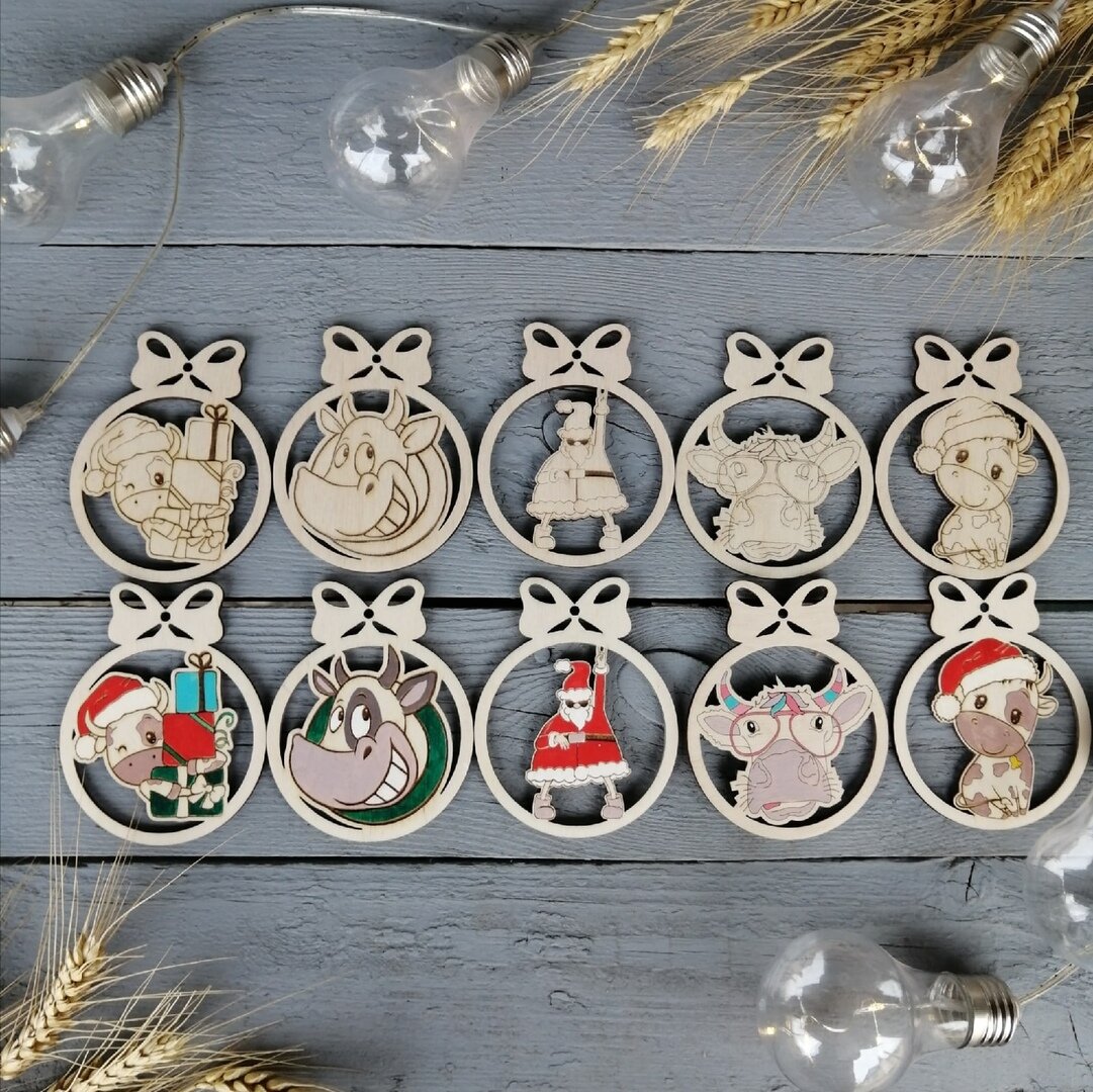 Σετ των 2 Intra απο ξύλο plywood 3mm-4mm πάχος - Πρωτοχρονιάτικο ντεκόρ Ξύλινα Χριστουγεννιάτικα στολίδια Δίασταση 10x10 cm Intraeaxys-51rrjev1