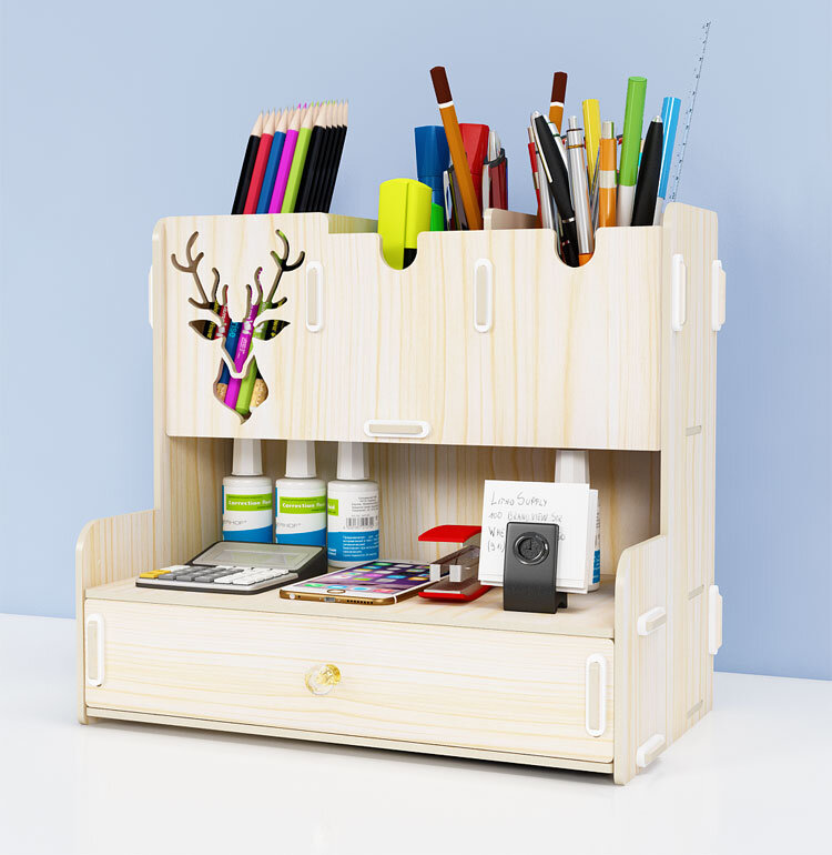 Intra απο ξύλο plywood 3mm-4mm πάχος - Βάση στυλό Creative Student Desktop Desktop Storage Rack Organizer Δίασταση 30x30 cm Intraeaxys-r1z26921