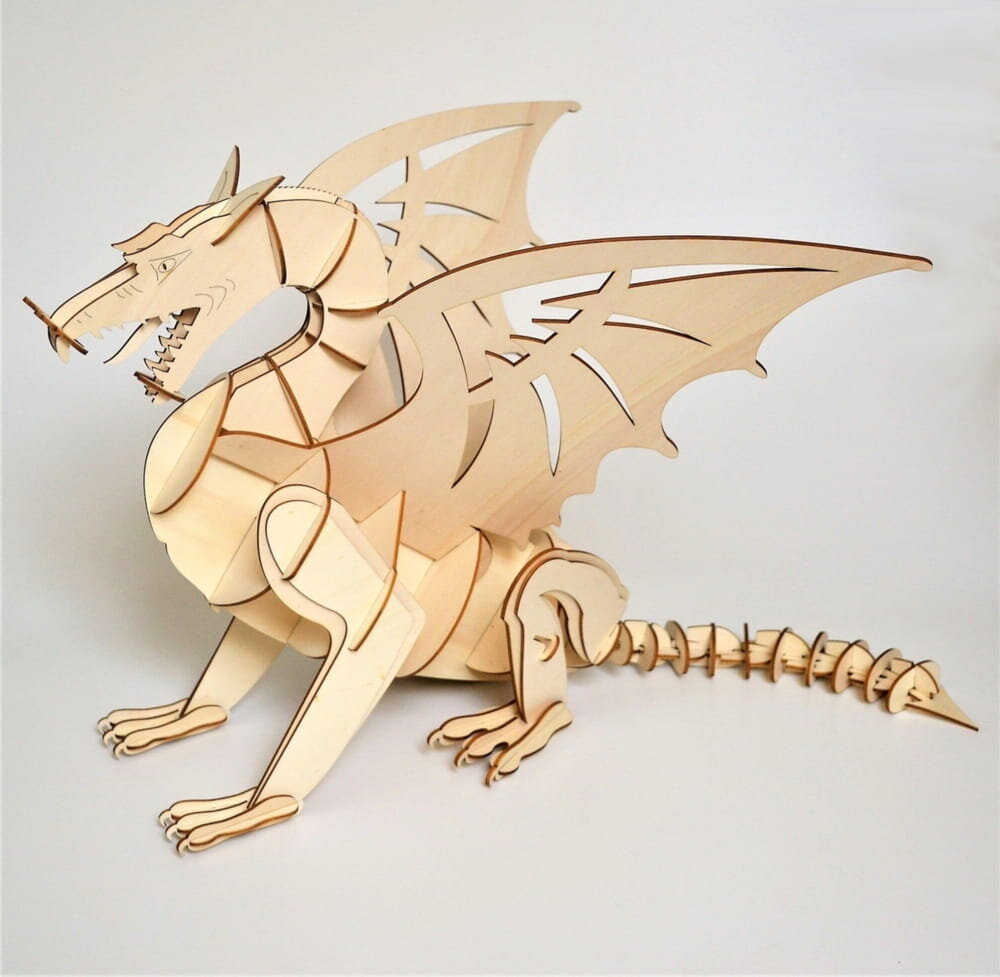 Intra απο ξύλο plywood 3mm-4mm πάχος - Δράκος με κινούμενη ουρά Δίασταση 30x30 cm Intraeaxys-r1z24ml1