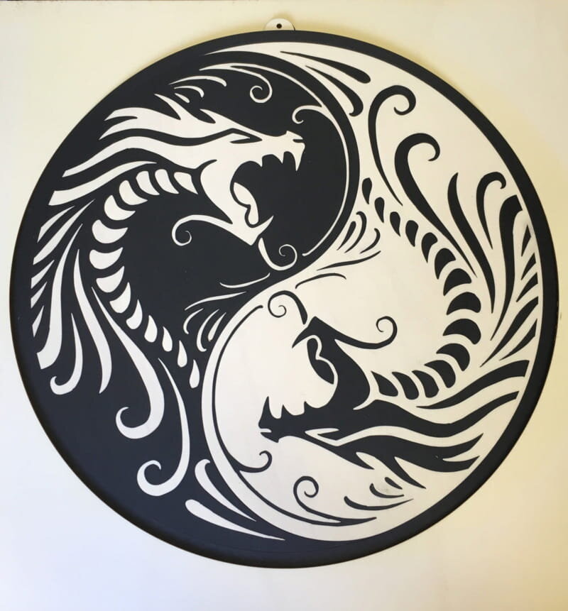 Intra απο ξύλο plywood 3mm-4mm πάχος - Μενταγιόν Yin Yang Dragons Δίασταση 30x30 cm Intraeaxys-ro6yjzm7
