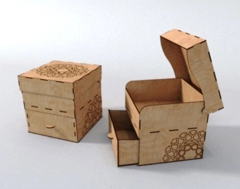 Intra απο ξύλο plywood 3mm-4mm πάχος - Κουτί δώρου με καπάκι και συρτάρι Δίασταση 30x30 cm Intraeaxys-joedyr61