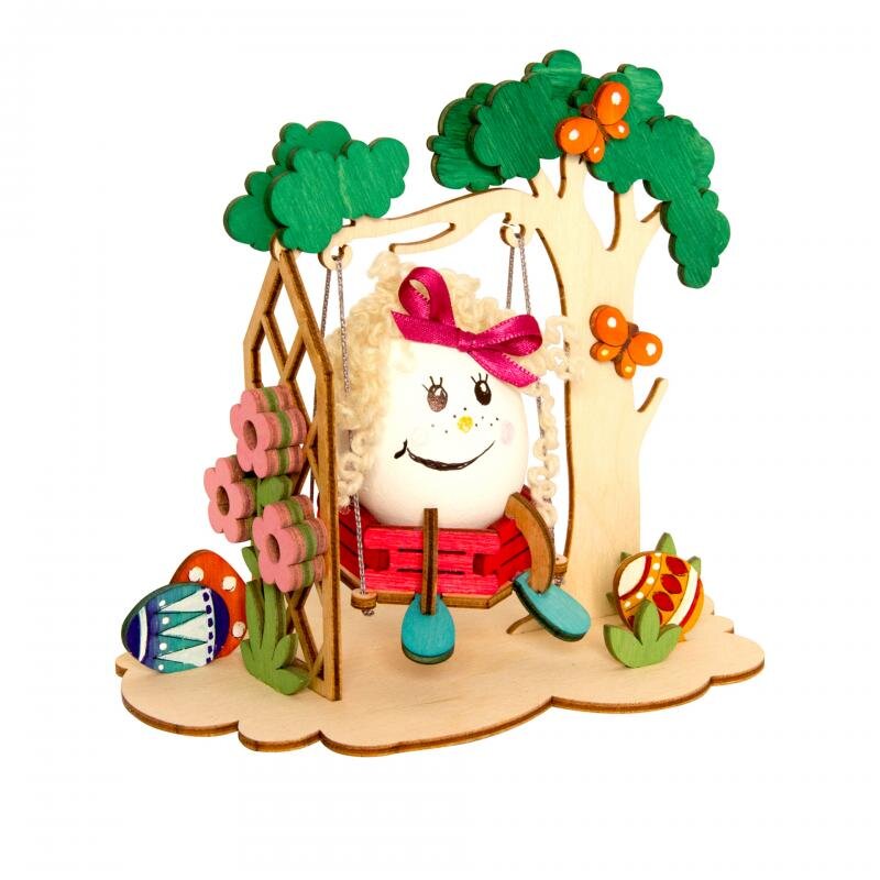 Intra απο ξύλο plywood 3mm-4mm πάχος - Πασχαλινό Κρεμαστό σταντ με αυγά με κούνια Δίασταση 30x30 cm Intraeaxys-075ywqpo