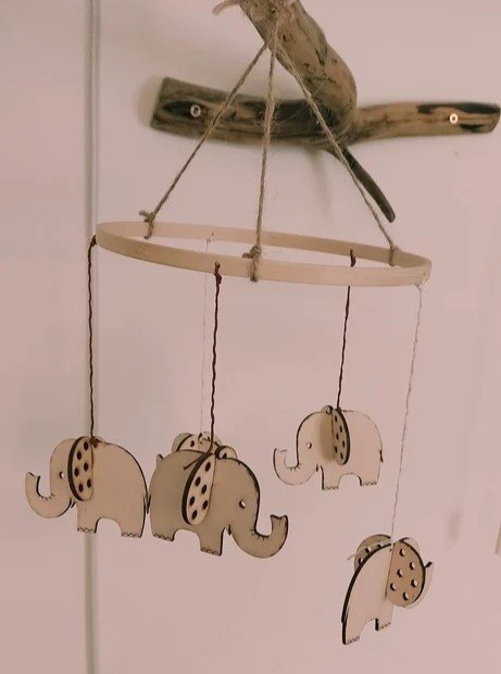 Intra απο ξύλο plywood 3mm-4mm πάχος - Elephant Baby Mobile Δίασταση 30x30 cm Intraeaxys-voqdlm61