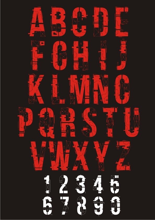 Intra απο ξύλο plywood 3mm-4mm πάχος - Διάνυσμα σύγχρονων γραμμάτων και αριθμών αλφαβήτου Δίασταση 30x30 cm Intraeaxys-m1d62zy7