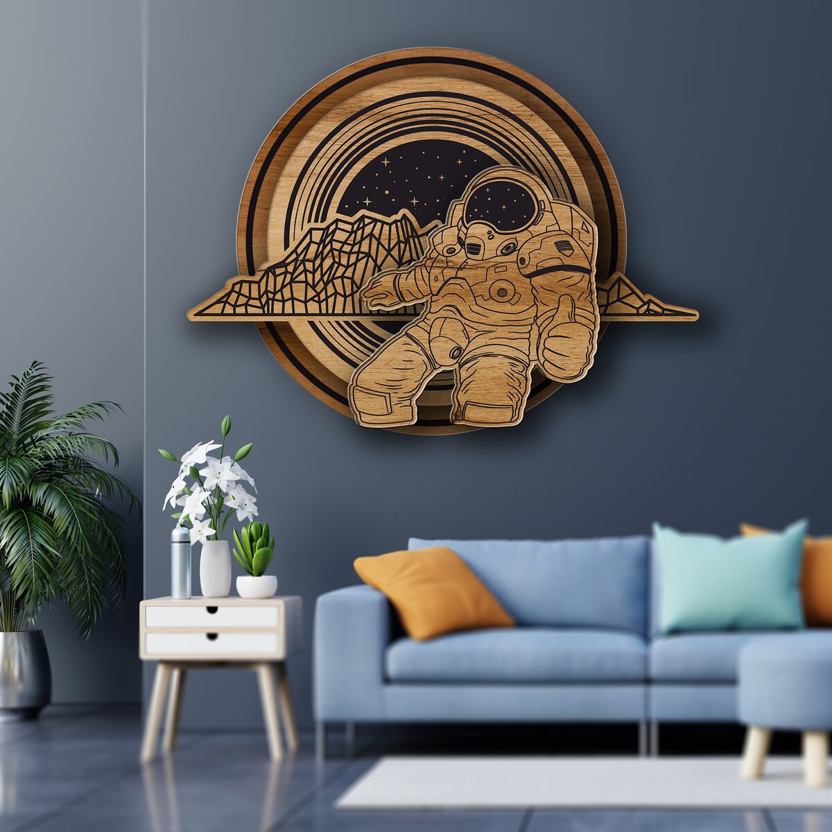 Intra απο ξύλο plywood 3mm-4mm πάχος - Χαραγμένο Space Wall Art με θέμα Cosmos Decor Wall Man in Space Art Δίασταση 30x30 cm Intraeaxys-voq2k45o