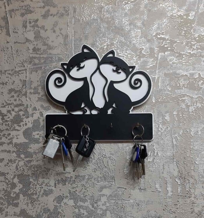 Intra απο ξύλο plywood 3mm-4mm πάχος - Μπρελόκ Cute Cats Δίασταση 5x5 cm Intraeaxys-eo0qx651