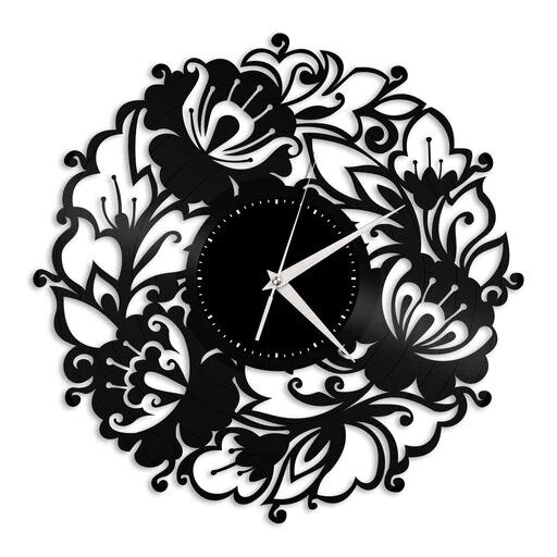 Intra απο ξύλο plywood 3mm-4mm πάχος - Ρολόι τοίχου βινυλίου διακόσμησης λουλουδιών Δίασταση 30x30 cm Intraeaxys-ro6y2lq7