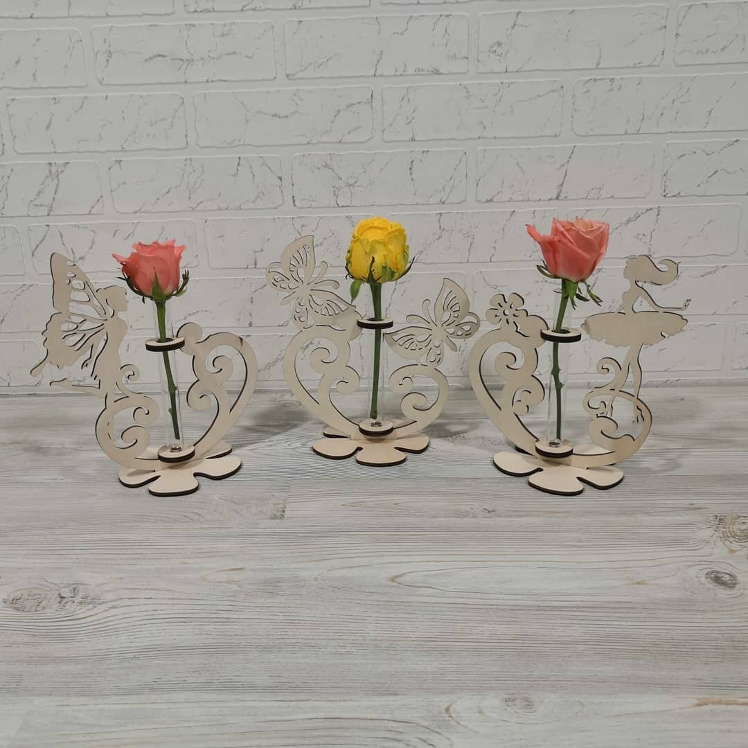 Intra απο ξύλο plywood 3mm-4mm πάχος - Decor Girl Flower Stand Glass Tube Plant Pot Δίασταση 30x30 cm Intraeaxys-voq266eo