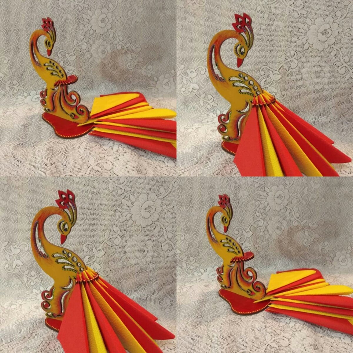 Intra απο ξύλο plywood 3mm-4mm πάχος - Κεντρικό επιτραπέζιο θήκη χαρτοπετσέτας Peacock Δίασταση 30x30 cm Intraeaxys-r1z2z5p1