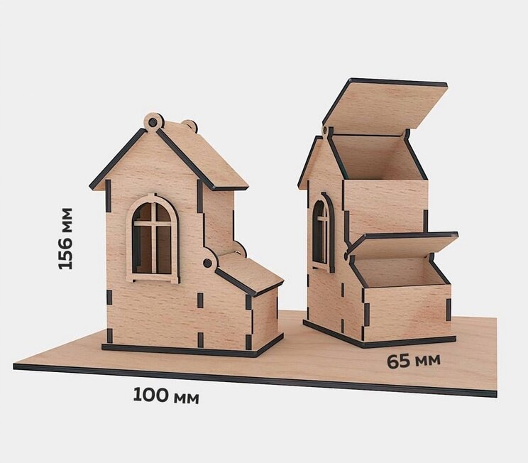 Intra απο ξύλο plywood 3mm-4mm πάχος - Κουτί τσαγιού σε σχήμα σπιτιού Δίασταση 30x30 cm Intraeaxys-eo4qvk97