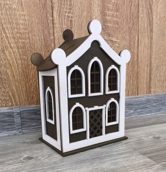 Intra απο ξύλο plywood 3mm-4mm πάχος - Μοναδικός κουμπαράς σε σχήμα σπιτιού Δίασταση 30x30 cm Intraeaxys-lopqgz57