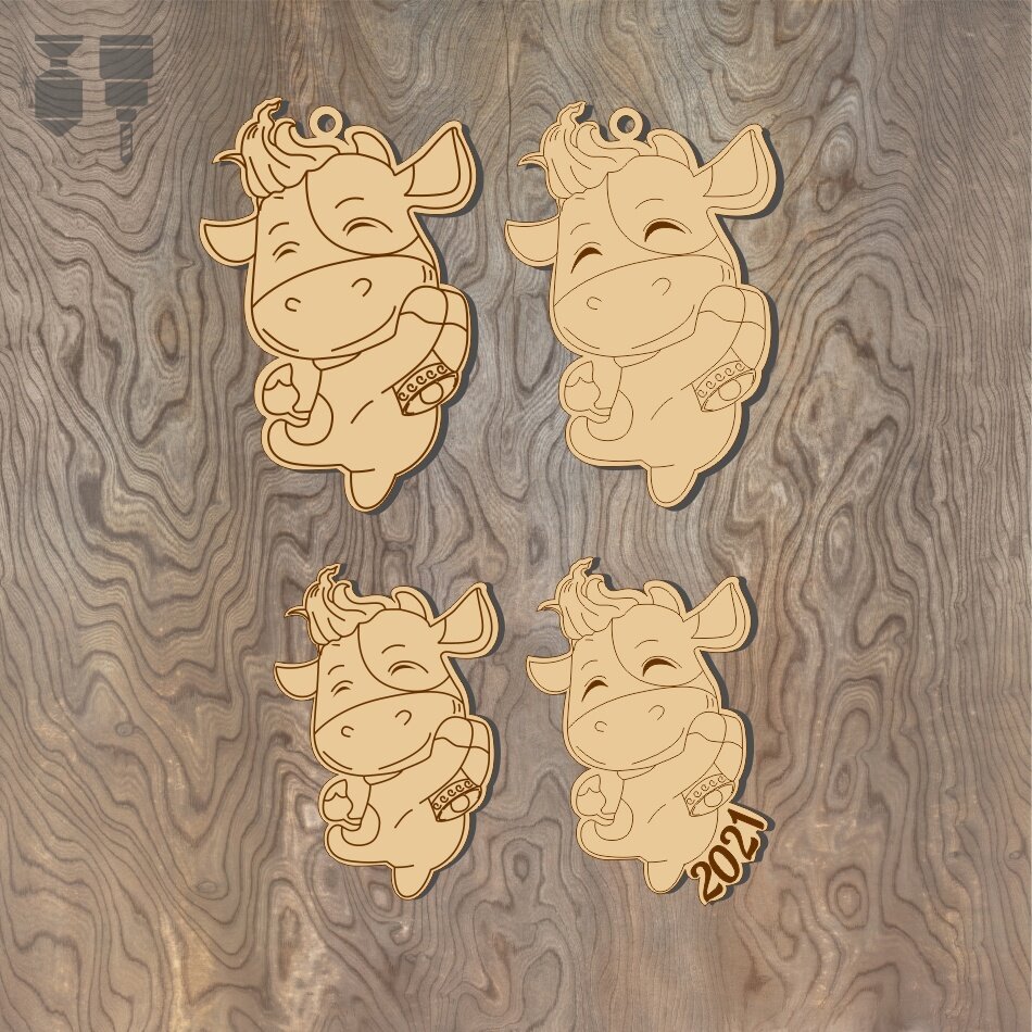 Σετ των 2 Intra απο ξύλο plywood 3mm-4mm πάχος - Χαράξτε το Πρωτοχρονιάτικο στολίδι ταύρου Δίασταση 10x10 cm Intraeaxys-joedz361