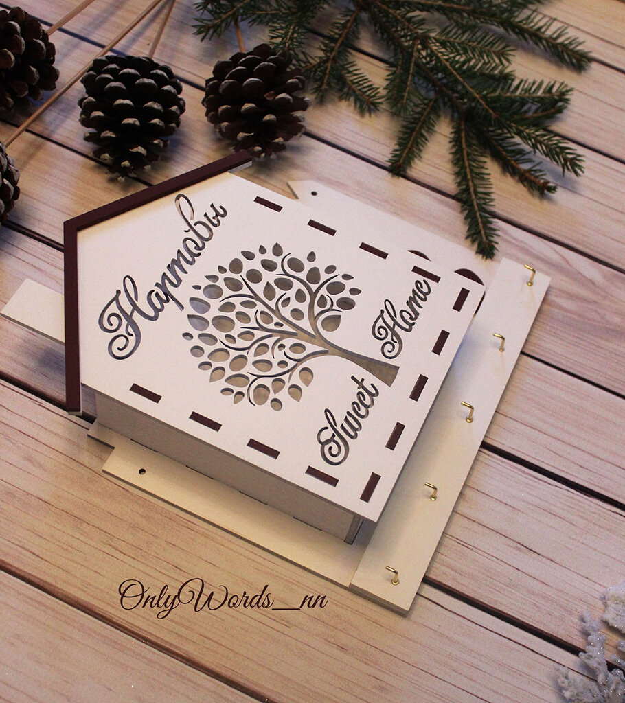 Intra απο ξύλο plywood 3mm-4mm πάχος - Πρότυπο αποθήκευσης κλειδιού με γάντζο διακοσμήσεων επιστολής επιστολής τοίχου Δίασταση 30x30 cm Intraeaxys-67wl4n21