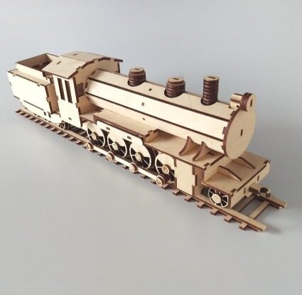 Intra απο ξύλο plywood 3mm-4mm πάχος - Toy Locomotive Train Engine Επιβατηγό Αυτοκίνητο Βαγόνι & Στίβο Δίασταση 30x30 cm Intraeaxys-voq2knqo