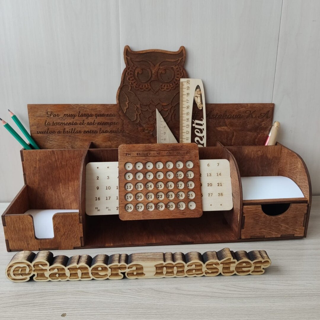 Intra απο ξύλο plywood 3mm-4mm πάχος - Owl Desk Organizer με μολυβοθήκη σημειώσεων ημερολογίου Δίασταση 30x30 cm Intraeaxys-51rrv6d1