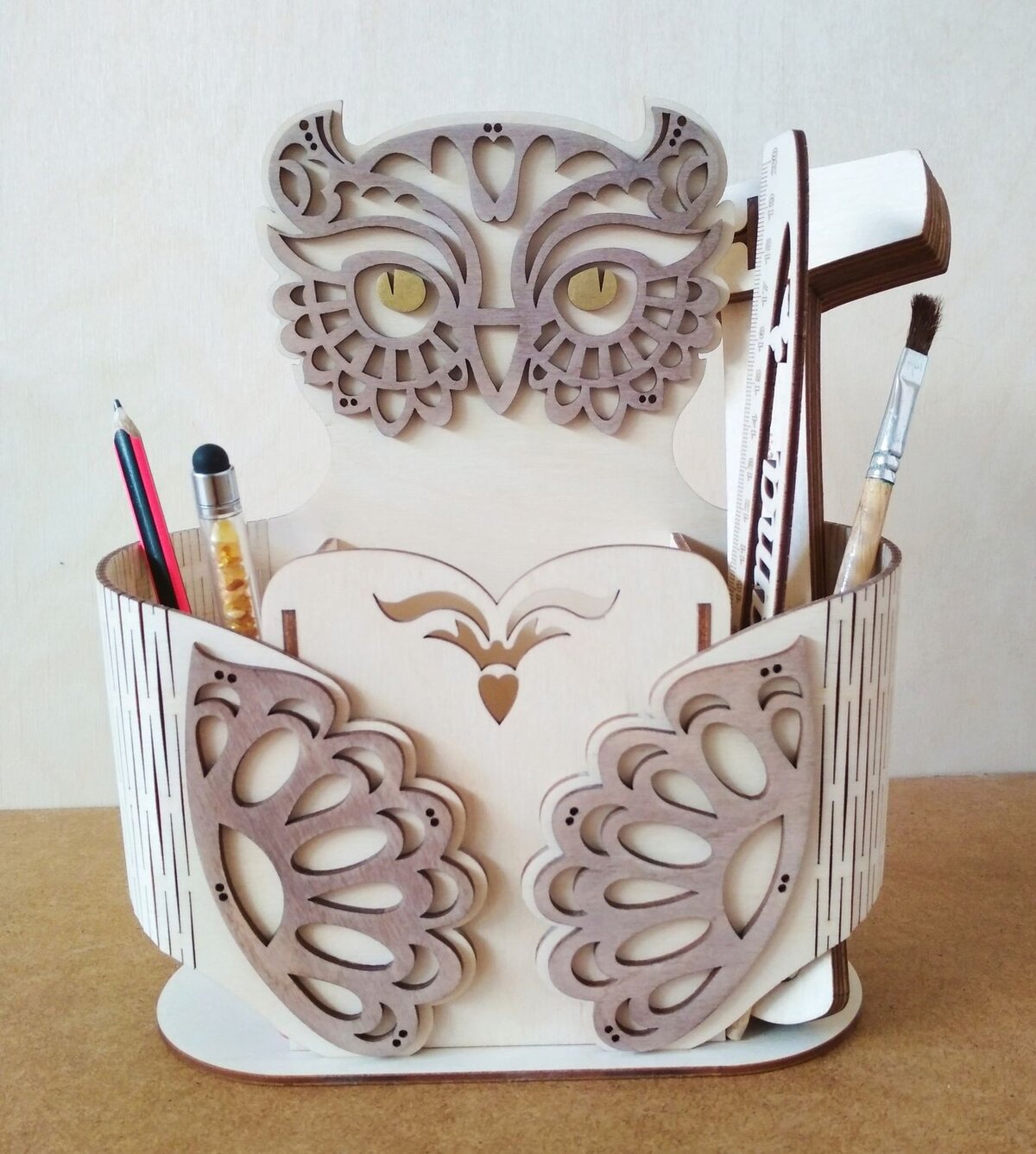 Intra απο ξύλο plywood 3mm-4mm πάχος - Owl Shape Desk Organizer Μαρκαδόρος Δίασταση 30x30 cm Intraeaxys-ro6yz8q7