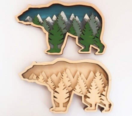 Intra απο ξύλο plywood 3mm-4mm πάχος - Ξύλινη Στερωτή Αρκούδα Δίασταση 30x30 cm Intraeaxys-6o3yrmj7