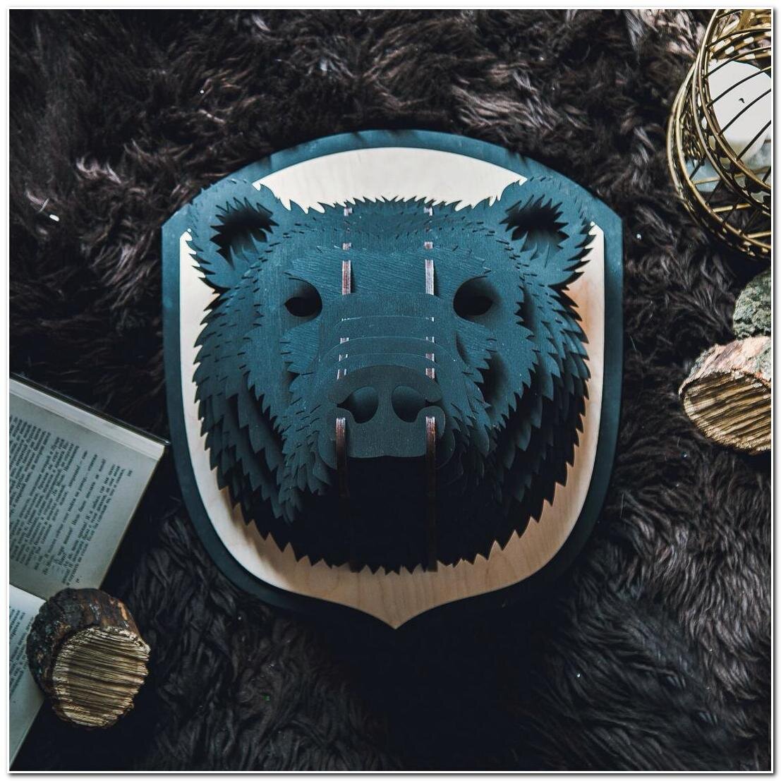 Intra απο ξύλο plywood 3mm-4mm πάχος - Bear Head Animal Trophy Wall Art Δίασταση 30x30 cm Intraeaxys-r7vmy357