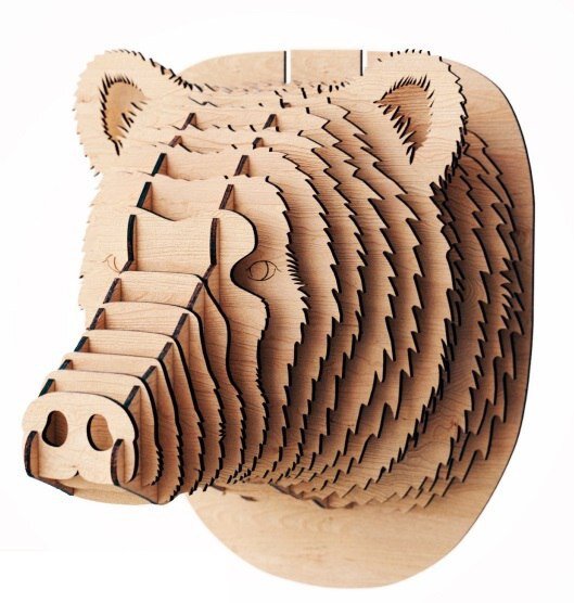 Intra απο ξύλο plywood 3mm-4mm πάχος - Bear Head 3D Wood Trophy κεφάλι Δίασταση 30x30 cm Intraeaxys-eo4qn5w7