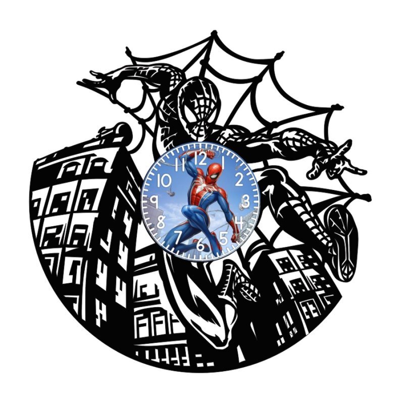 Intra απο ξύλο plywood 3mm-4mm πάχος - Ρολόι δίσκου βινυλίου Spiderman Δίασταση 30x30 cm Intraeaxys-eox8l4v1
