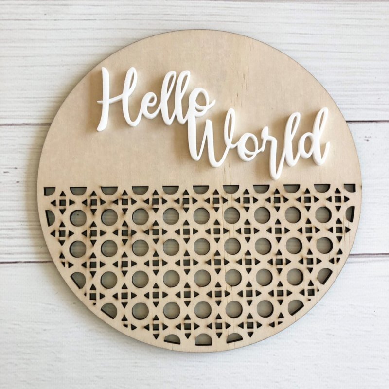 Intra απο ξύλο plywood 3mm-4mm πάχος - Πλακέτα Rattan Hello World Δίασταση 30x30 cm Intraeaxys-pokwmxko