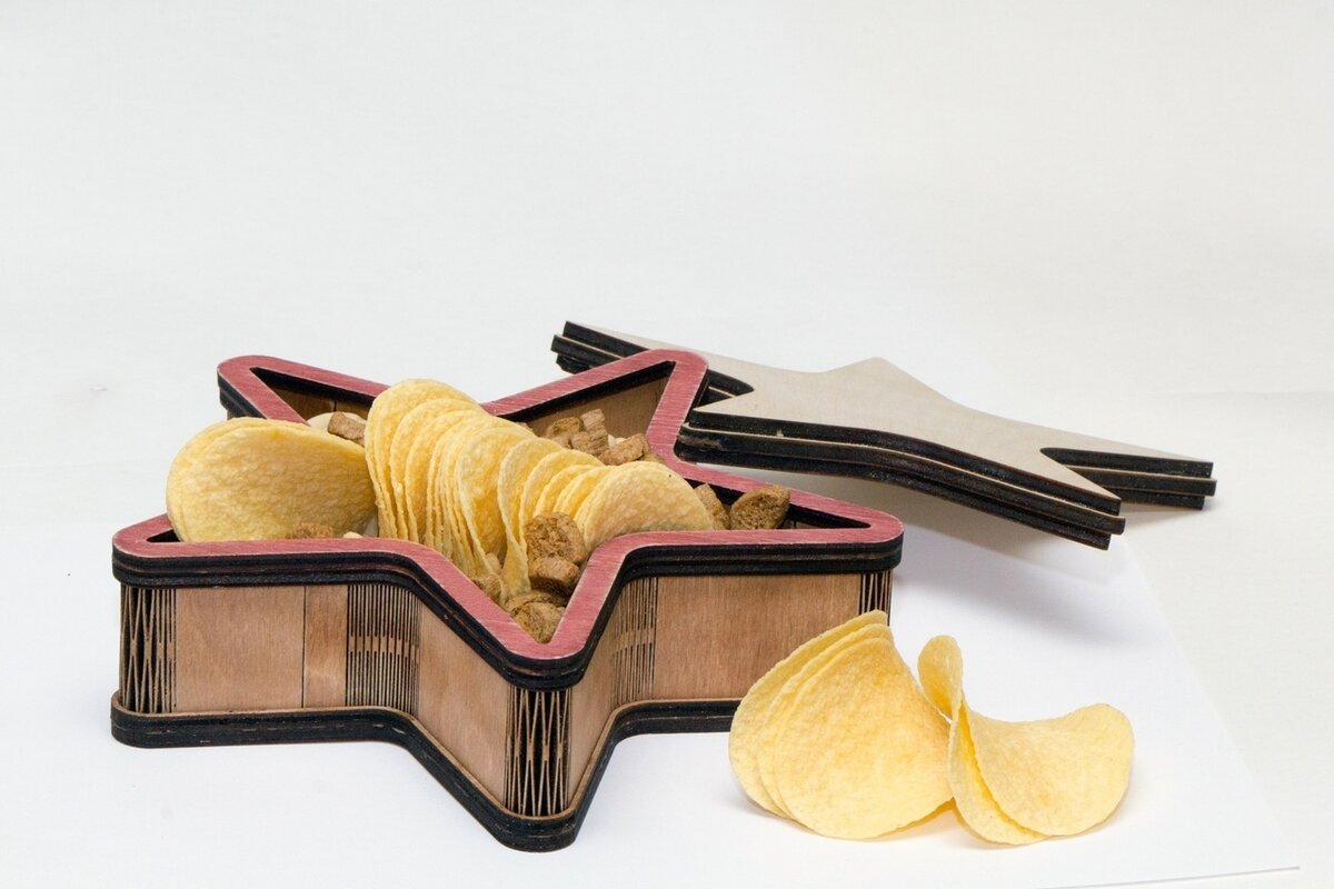 Intra απο ξύλο plywood 3mm-4mm πάχος - Κουτί σε σχήμα αστεριού με καπάκι Δίασταση 30x30 cm Intraeaxys-lopqnyz7