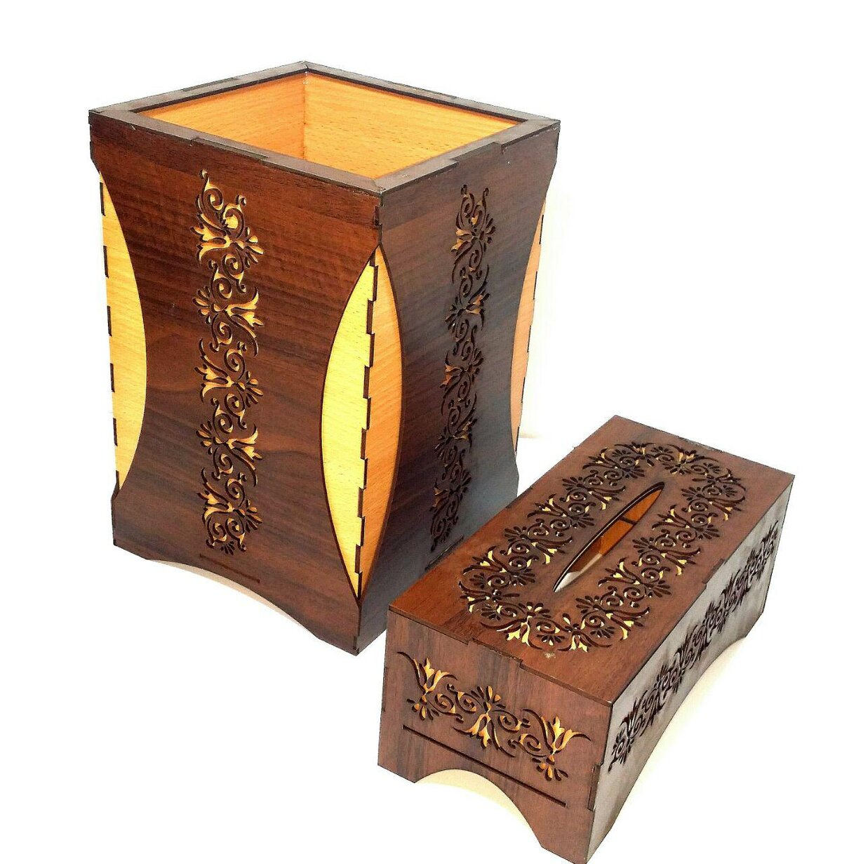 Intra απο ξύλο plywood 3mm-4mm πάχος - Premium Σετ θήκης χαρτιού και κάδου απορριμμάτων Δίασταση 30x30 cm Intraeaxys-075y2nko