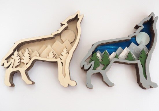 Intra απο ξύλο plywood 3mm-4mm πάχος - Ξύλινος Λύκος 3D Layered Art Δίασταση 30x30 cm Intraeaxys-joedq251