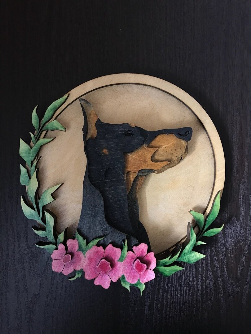 Intra απο ξύλο plywood 3mm-4mm πάχος - Τέχνη τοίχου Dobermann Layered Art Δίασταση 30x30 cm Intraeaxys-p7ymelz7