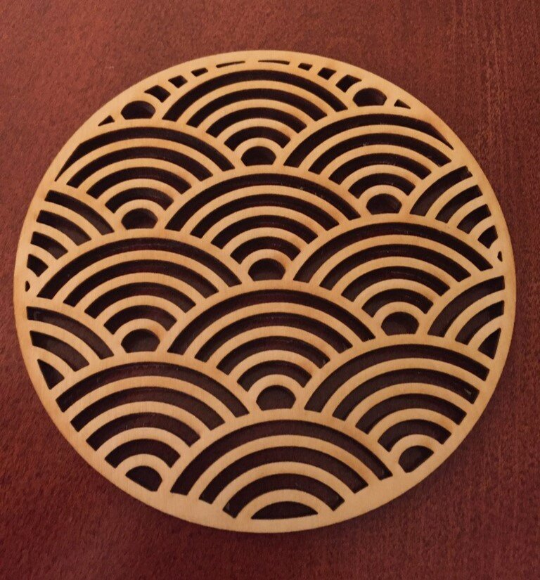 Intra απο ξύλο plywood 3mm-4mm πάχος - Seigaiha Pattern Trivet Δίασταση 30x30 cm Intraeaxys-078yn4jo