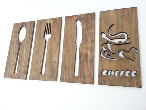 Intra απο ξύλο plywood 3mm-4mm πάχος - Coffee Bar Sign Modern Kitchen Art CNC Router Laser Δίασταση 30x30 cm Intraeaxys-pok62d7j