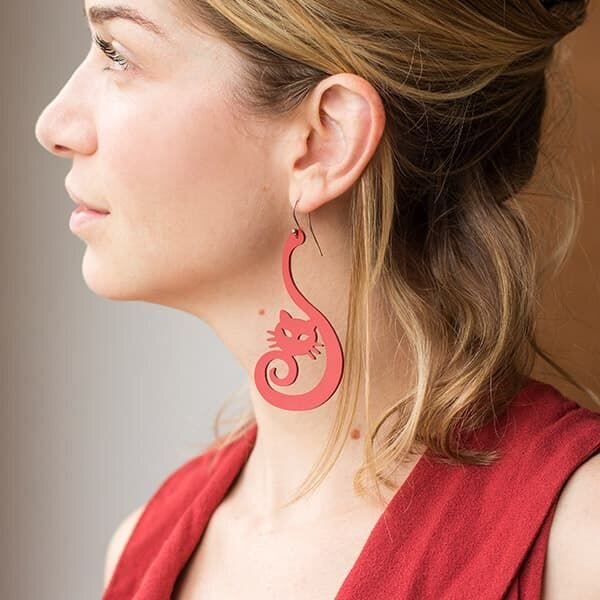 Σετ των 3 Intra απο ξύλο plywood 3mm-4mm πάχος - Cute Cat Earrings Cat Jewelry Δίασταση 3x3 cm Intraeaxys-075yp3po