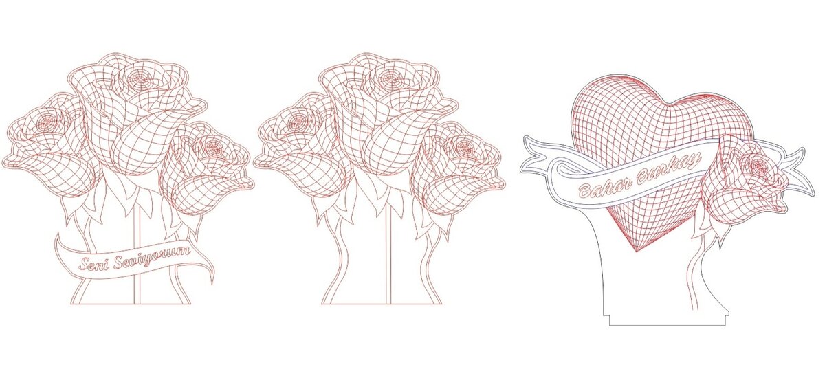 Intra απο ξύλο plywood 3mm-4mm πάχος - Rose Heart 3D LED Night Light Δίασταση 30x30 cm Intraeaxys-d1llxp1m