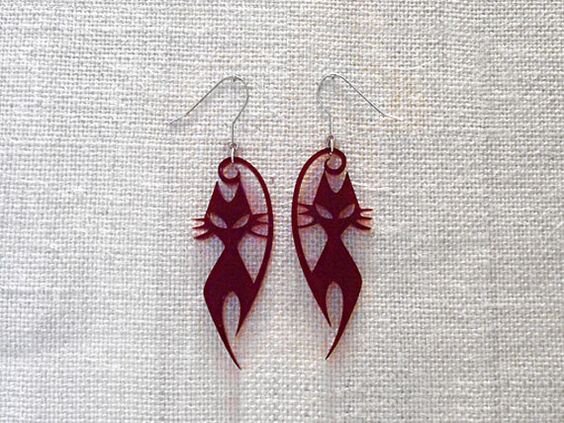 Σετ των 3 Intra απο ξύλο plywood 3mm-4mm πάχος - Δύο ακρυλικά σκουλαρίκια γάτα Δίασταση 3x3 cm Intraeaxys-eo20kzq7