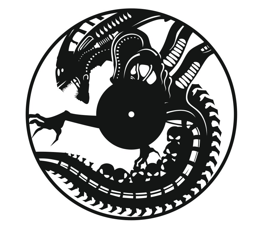 Intra απο ξύλο plywood 3mm-4mm πάχος - Πρότυπο ρολογιού τοίχου δίσκων βινυλίου εξωγήινων Δίασταση 30x30 cm Intraeaxys-d1lvxygo