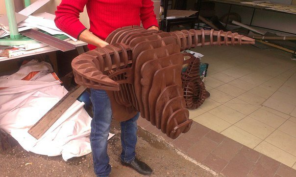 Intra απο ξύλο plywood 3mm-4mm πάχος - Τρισδιάστατο ξύλινο παζλ Κρεμαστό τοίχου Bull Head Δίασταση 30x30 cm Intraeaxys-eo204g37