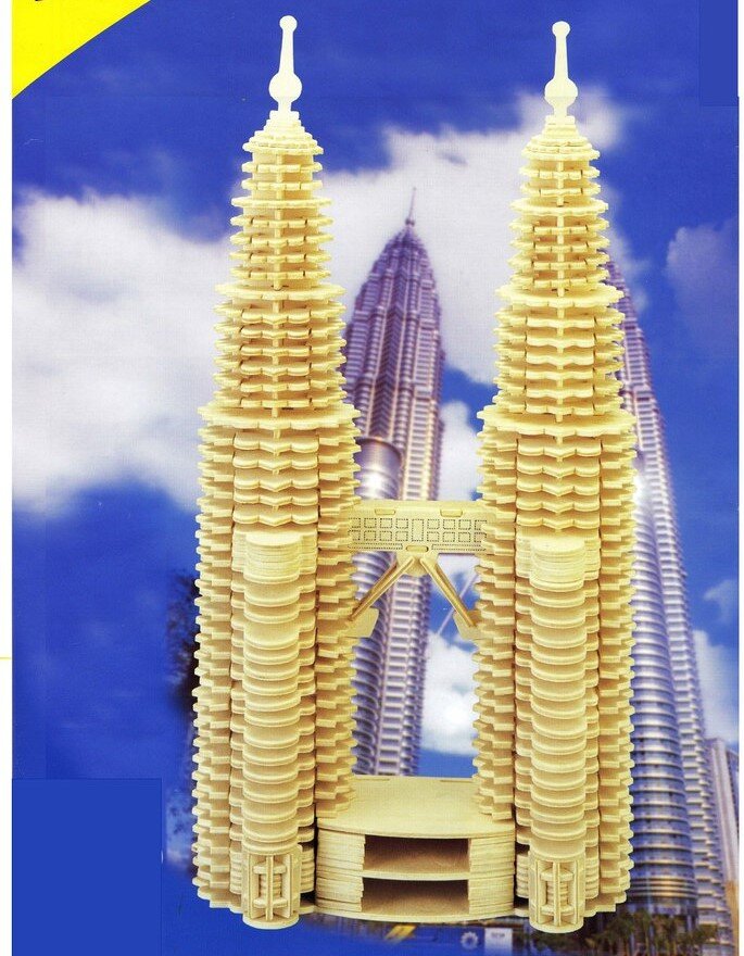 Intra απο ξύλο plywood 3mm-4mm πάχος - Malaysia Petronas Twin Towers 3D Puzzle Δίασταση 30x30 cm Intraeaxys-yon09eg7