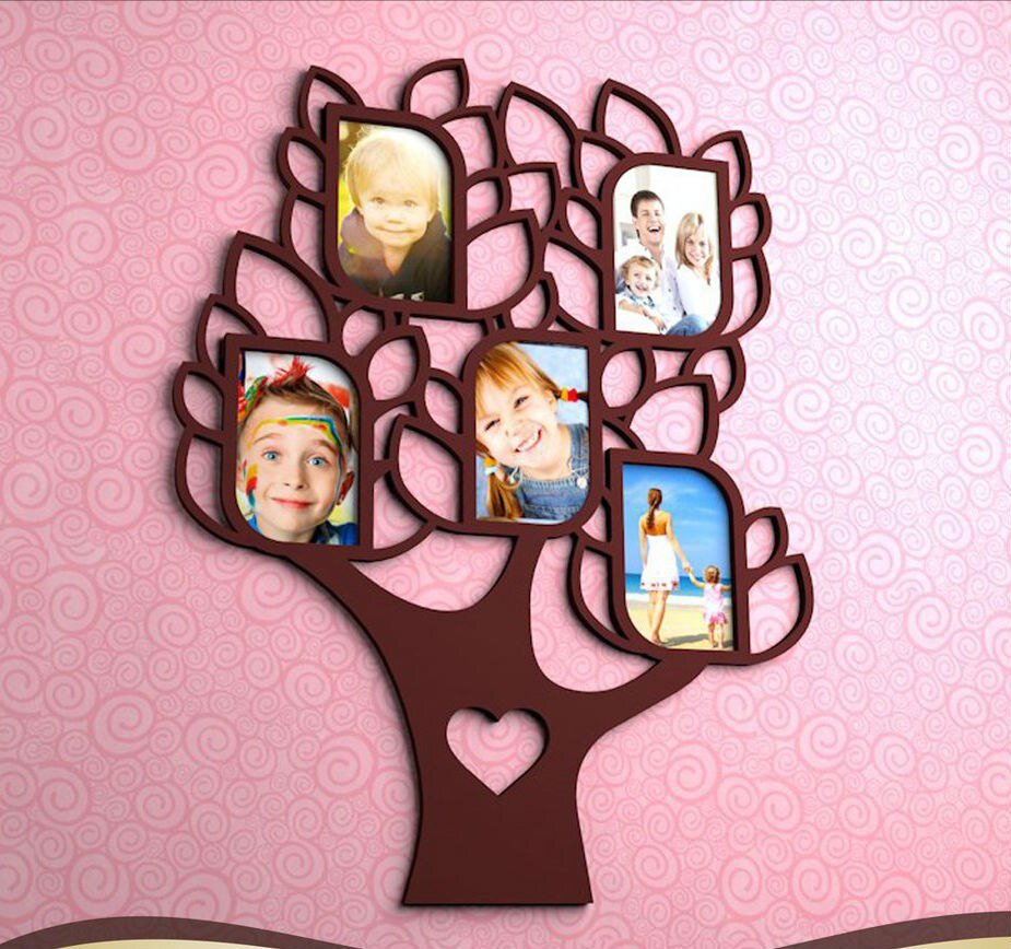 Intra απο ξύλο plywood 3mm-4mm πάχος - Οικογενειακό Δέντρο με 5 Κορνίζες Δίασταση 30x30 cm Intraeaxys-eoxl33go