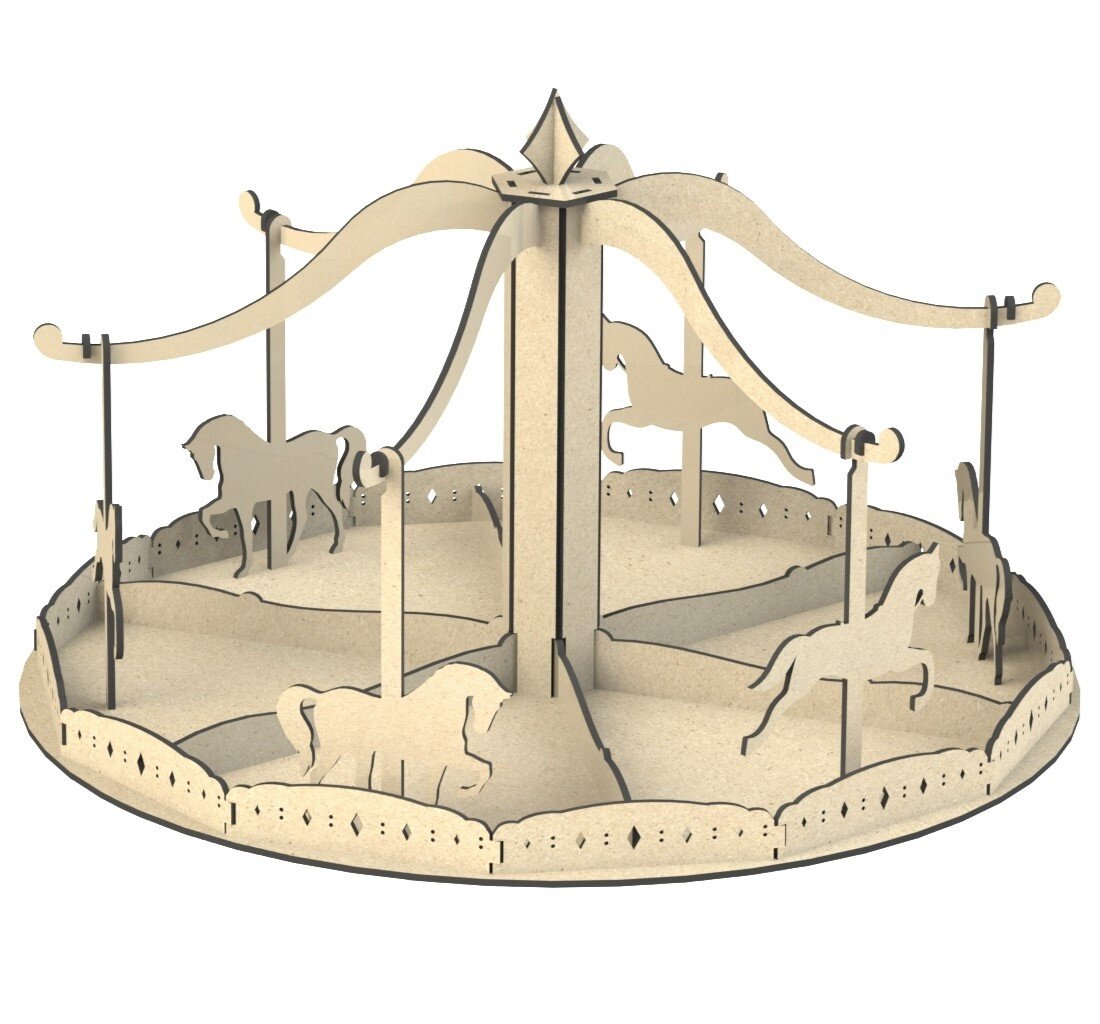 Intra απο ξύλο plywood 3mm-4mm πάχος - Παιχνίδι αλόγων καρουζέλ Δίασταση 30x30 cm Intraeaxys-078yq34o