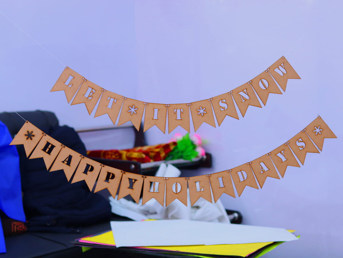 Σετ των 2 Intra απο ξύλο plywood 3mm-4mm πάχος - Let It Snow Christmas Bunting Καλές γιορτές Bunting Δίασταση 10x10 cm Intraeaxys-eo0qey31